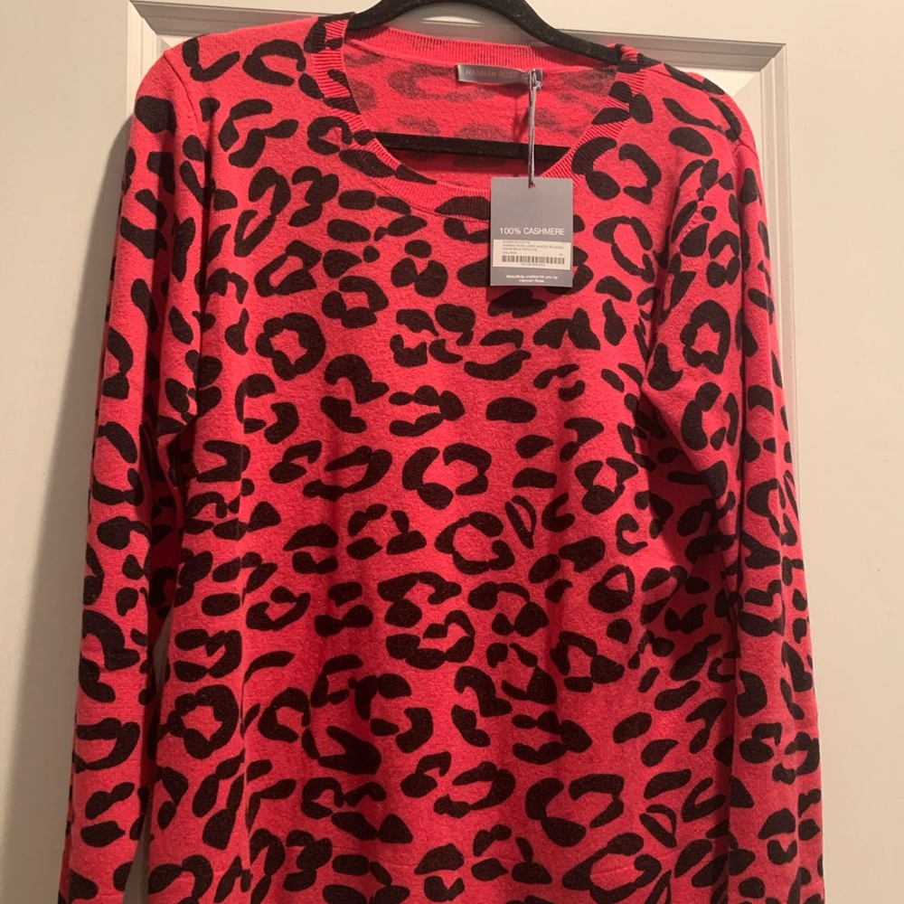 NWT Hannah Rose Animal Print Cashmere Sweater